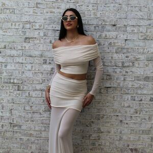 Chic Off-Shoulder Cream Skirt Set